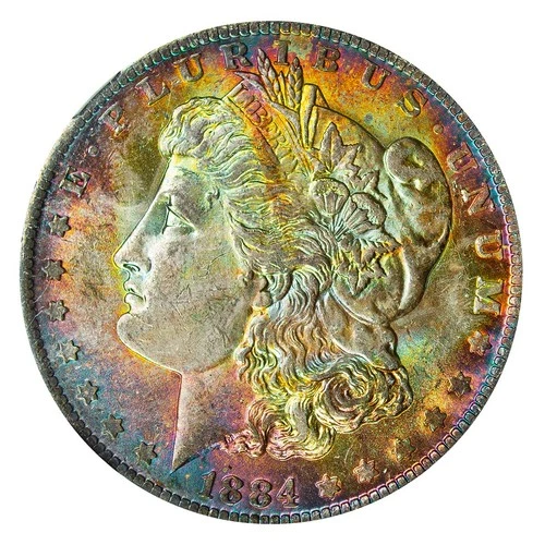 1884-O NGC MS64 MORGAN $ GORGEOUS BRIGHT RAINBOW TONING (VIDEO} **