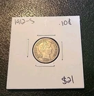 1912 S BARBER DIME GOOD CONDITION