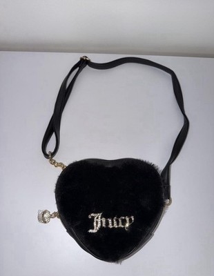 Juicy Couture Crossbody Bag LiquoriceBlack Fluffy Faux Fur Heart w/ Charm