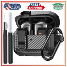Rugged Case for Samsung Galaxy Buds 3 Pro with Carabiner and Cleaning Kit Black