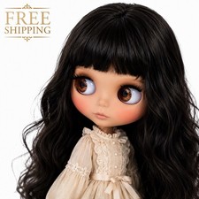 12" Neo Blythe Doll dark brown wavy long Hair with bangs Matte Face tan skin BJD