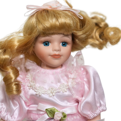 HomArt “Lucy” 33cm Porcelain Doll – Pink Dress – Blonde Curls – Collectible