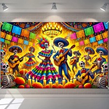 Dia de Los Muertos Banner 71x43 Inch Day of The Dead Backdrop Mexican Party Bann