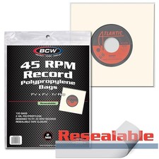 200 BCW 45 RPM Resealable 7 " Vinyl Record Bags Archival Safe Poly Sleeves Deal