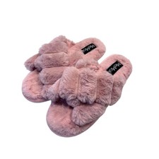Memoi Women's Double Cross Plush Slippers Size M 7/8 Dusty Rose NWOB