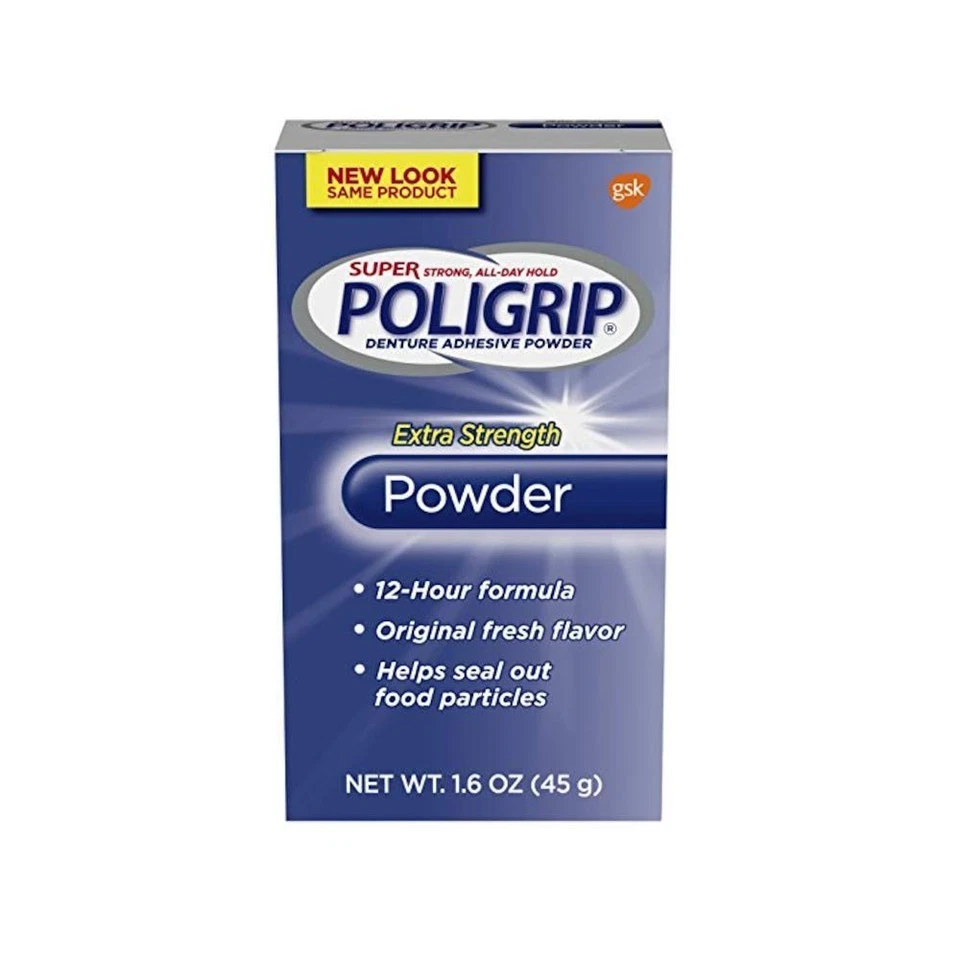 BRANDED Super Poli-Grip 1.6 Oz Denture Adhesive Powder (Poligrip)- Strong Hold & Comfort