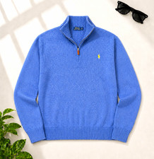 Polo Ralph Lauren Blue Cotton Knit 1/4 Zip Mock Neck Jumper Mens XL