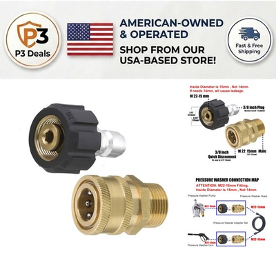 #ad #ad Quick Connect Pressure Washer Adapter Set Metric M22 15mm to Male Fitting $16.99