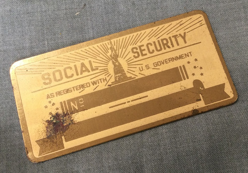 Vintage Social Security Brass ID Tag Unused - Statue Of Liberty