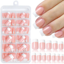 240Pc French Tip Press on Nails Short Fake Nails  Adhesive Tab, False Acrylic N