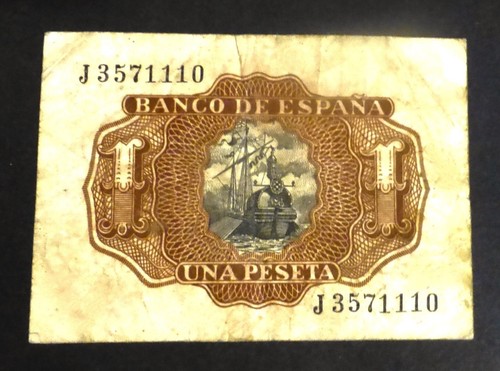 VINTAGE SPAIN 1 PESETAS 1953 - FRANCIS FRANCO ERA - BANK OF SPAIN Banknote - Foto 2 di 2
