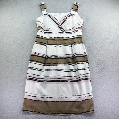 Hobbs Invitation Womens Multicoloured Striped Cotton Dress UK12 Lined Wedding