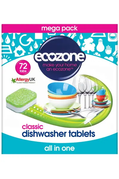 EcoZone Classic All-In-One Dishwasher Tablets, Effective Cleaning Formula Cuts Through Grease & Grime, Natural Vegan & Non Toxic Tabs, Plant Based Plastic-Free, Leaves No Residue (Box of 72 Capsules) - Image 3