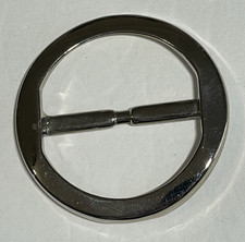 Vintage Shiny Silver Metal Circle Center Bar Belt Buckle Embossed DMP 2-1/4"