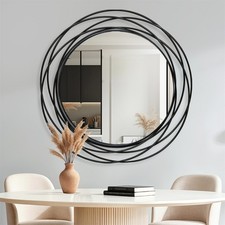 Large Durable Vanity Mirror Modern Art Circle Wall Mirror w/Stylish Wire Frame
