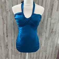 A Pea In The Pod Blue Two Piece Maternity Swim Suit Halter FLAW