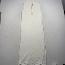 Elan Dress Womens Large White Claudia Knit Midi Sleeveless Ribbed Casual