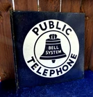 VINTAGE BELL SYSTEM PUBLIC TELEPHONE 18" DOUBLE SIDED PORCELAIN FLANGE SIGN