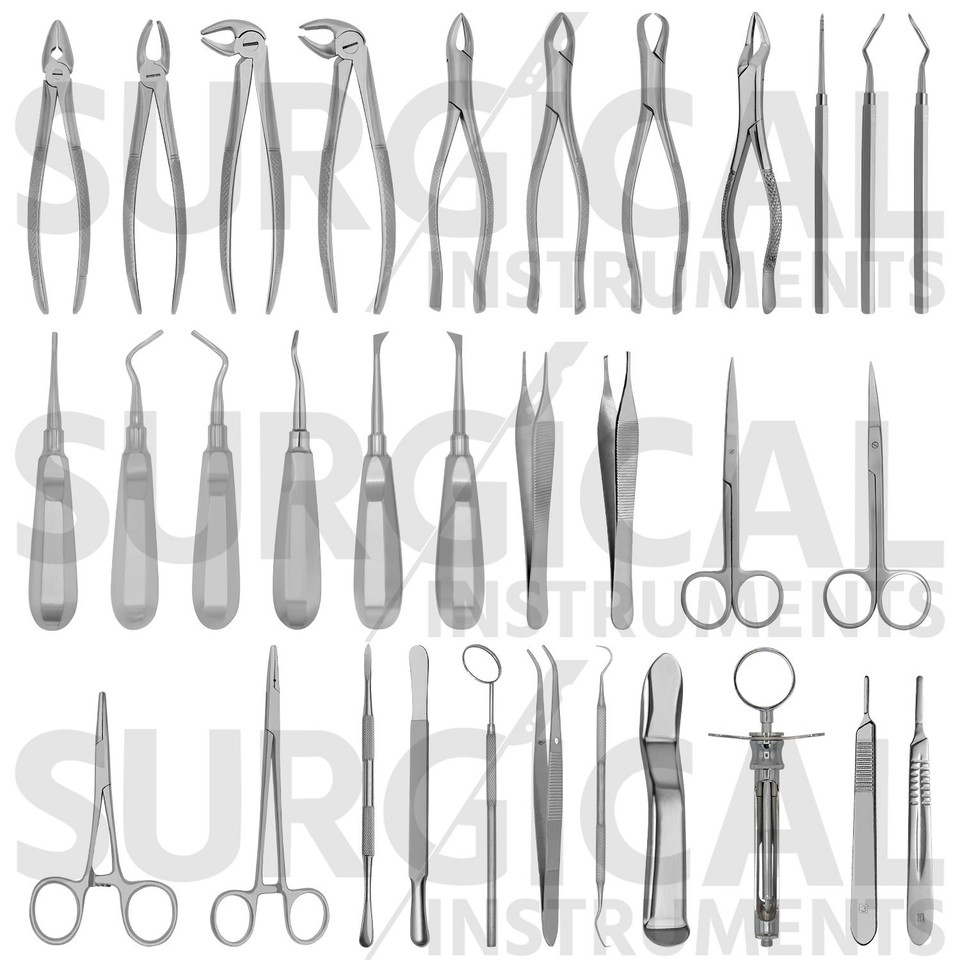 32 Pcs Oral Dental Extraction Surgery Extracting Elevators Forceps ...