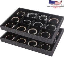 Stackable Velvet Jewelry Organizer Trays 2 Pcs Earrings Bracelets Display New