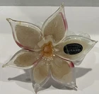 Hand Blown Art Glass Pink Cream Lily Flower Curled Stem Murano Style