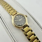 Vintage Seiko Watch Womens Gold Tone Black Dial 6" Bracelet 4N00-0069 19mm