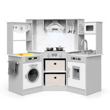 Corner Kids Kitchen Playset, Toddler Wooden Pretend Cooking Set with Real Runnin