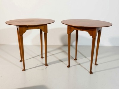 Pair of Eldred Wheeler Tiger Maple Queen Anne Side Tables