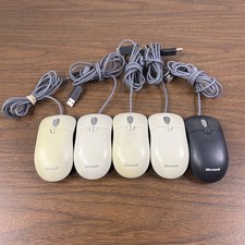 Lot Of 5 Microsoft Mouse 1.0A Basic Optical White USB PS/2 Compatible