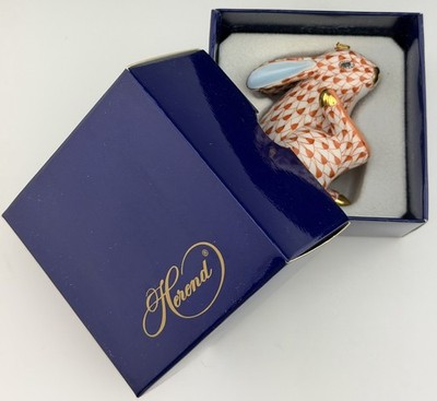   MINT in BOX HEREND Bunny Rabbit ORNAMENT Rust Fishnet Figurine 1st Ed