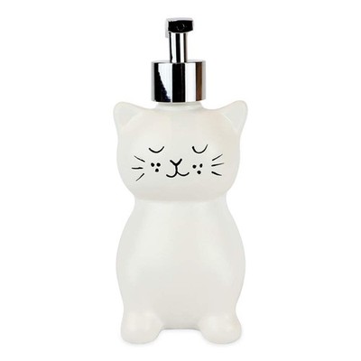 White Ceramic Cat, Liquid Soap Pump/Lotion Dispenser with Chrome Metal Pump (...