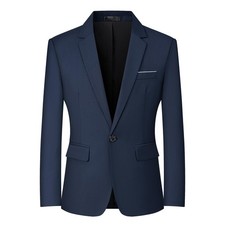 Men's Blazers Slim Fit Business Casual Suit Men Sport Coat One Button Travel ...