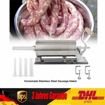 Wurstfüllmaschine 3L Manuell Wurstfüller Wurstspritze Wurstpresse + 4 Füllrohre