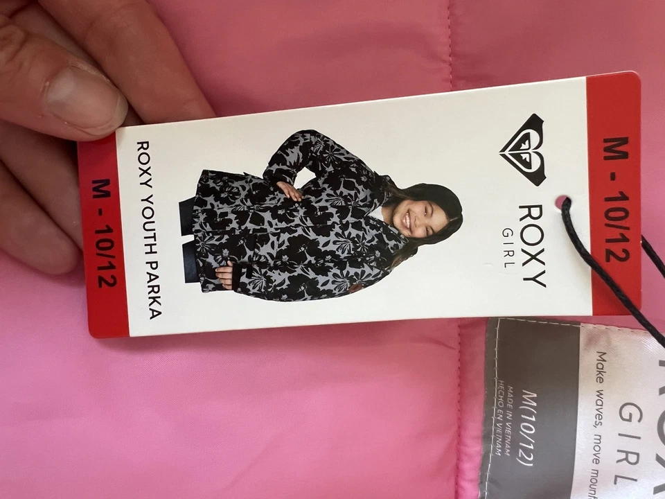 Nova Jaqueta Roxy Youth Girls 10-12 Parka com Capuz Floral Preta Rosa Esqui Neve Nova Com Etiqueta - Imagem 3 de 4