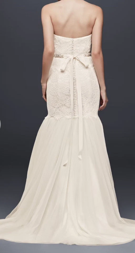 New Galina Strapless Ivory Elegant Trumpet Wedding Dress Sz 4 Fitted Lace Body - Image 2 of 4