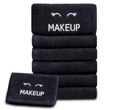 White Classic Bleach Safe Black Makeup Washcloths for Face Cleansing, 12 Pack