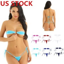 Women Two Piece Swimsuits Mini Micro Bikini Set Tube Bra Top G-String Thongs
