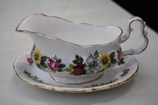 ROYAL IMPERIAL FINE BONE CHINA GRAVY OR SAUCE DISH BOAT & UNDER PLATE FLOWERS
