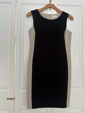 Calvin Klein Sleeveless Classic Sheath Metallic Studs Black Ivory/Tan Dress 12