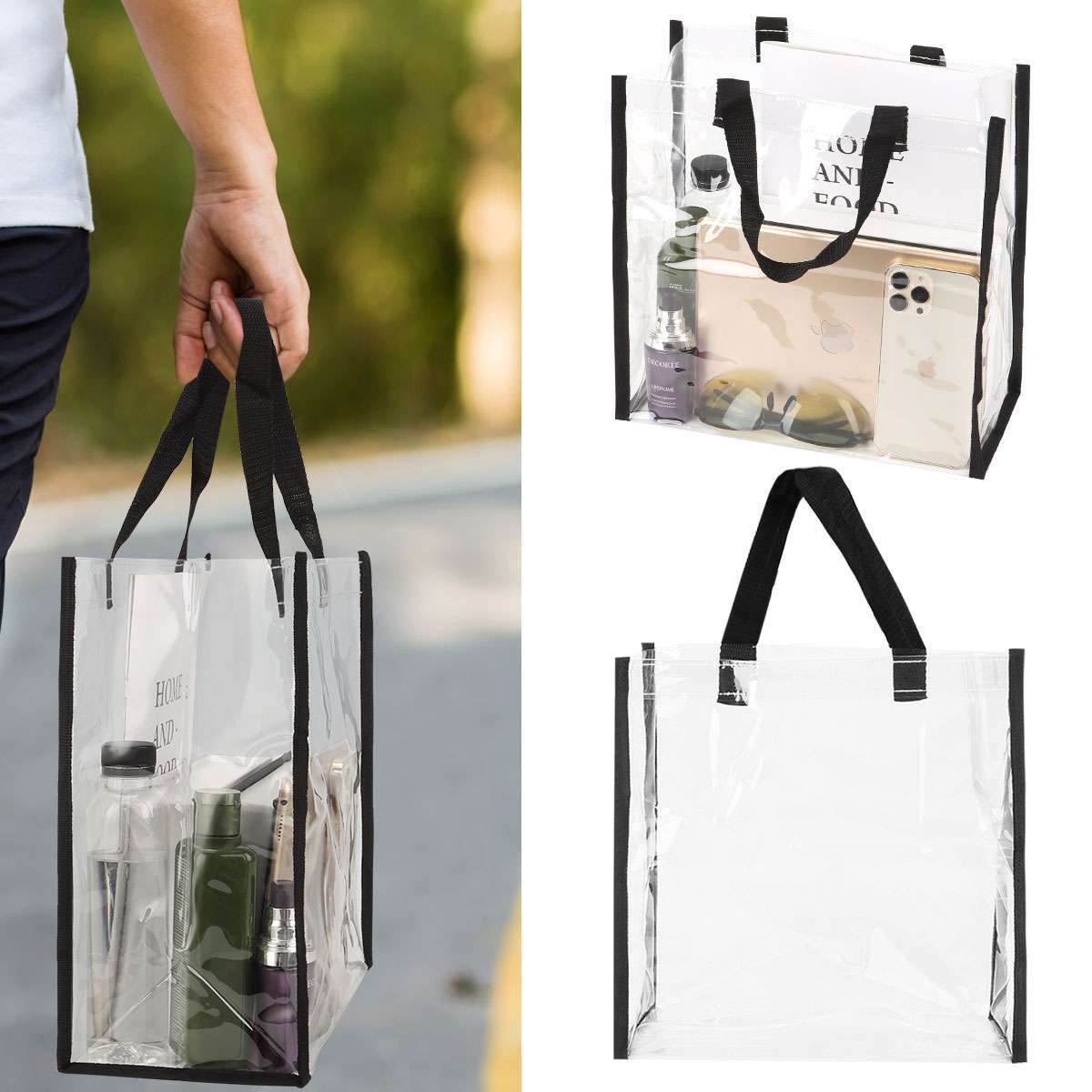 Clear PVC Tote Bag Women Large Transparent Handbag Zip Purse