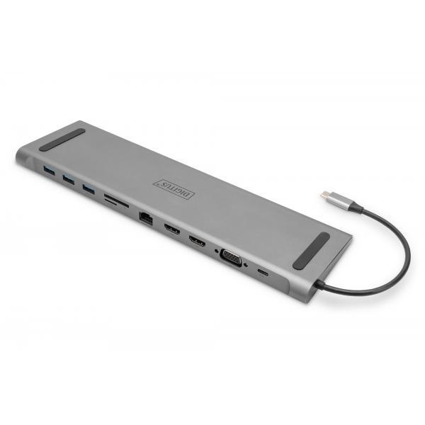 Digitus Dock USB-C 11 porte, grigio, 2x HDMI, VGA (11-PORT USB-C DOCK 2X HDMI VG