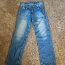 FLYPAPER Jeans Mens/Teens Size W30 L30 Blue Denim Straight Med Wash Embroidered