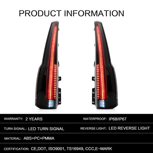 LED Tail Lights Smoked Rear Lamp For 2015-2020 GMC Yukon Cadillac Escalade Style - Picture 3 of 7