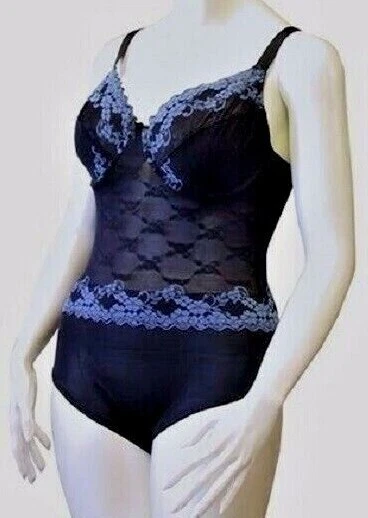 Faja modeladora corporal CROWNETTE de encaje NEGRO AZUL # 17-0368-5 NUEVA CON ETIQUETAS 38D 40D 42DD   Foto 2 de 4