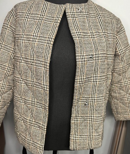 Zara Girls Belted Jacket Size 10 Black and Brown Plaid Quilted - Picture 4 of 8
