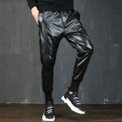 New Men's Leather Black Lambskin Sweat Pants. Real Soft Leather Joggers trousers