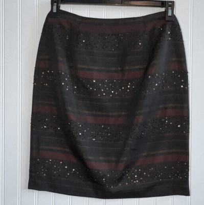 David Meister Skirt Beaded / Sequin Skirt  Women s 10 red Black Lined Striped
