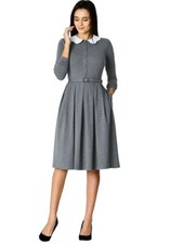 New In Bag eshakti Scallop Poplin Collar Cotton Knit Shirtdress Size XS-2