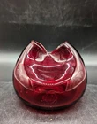 Vintage Blenko Ruby Red Ivy Vase Pinch Glass Hand Blown MCM 4.25"