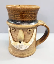 Studio Art Pottery Ugly Face  Mug  Big Nose Mustache and BEARD  4.25" TALL